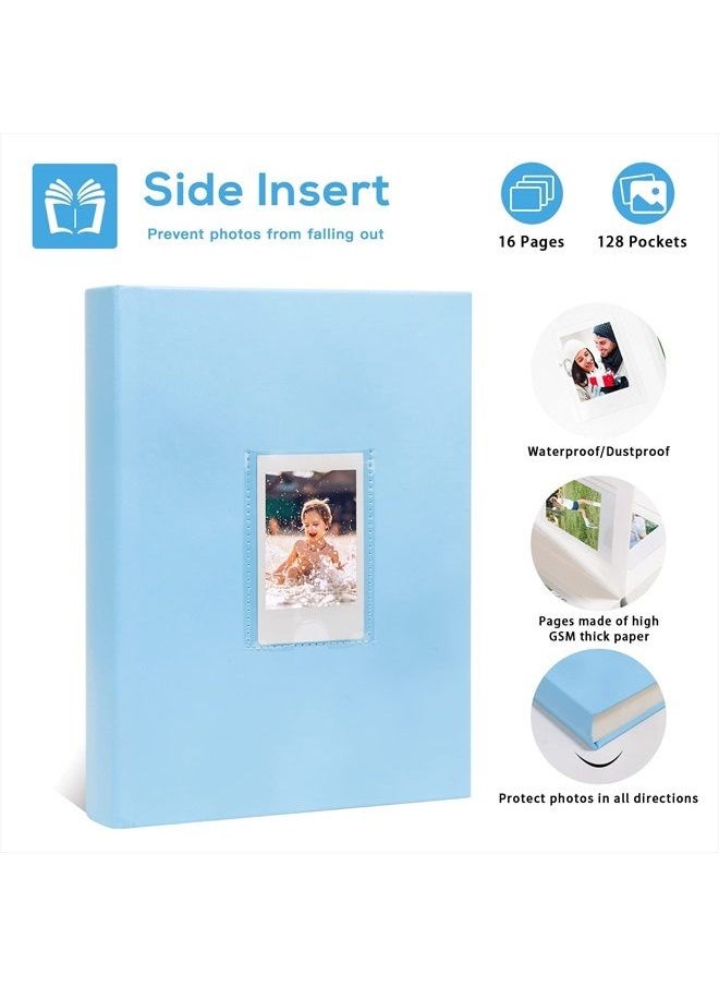 Ruibytree - 128 Pocket Photo Album with Writing Space, Front Window, Polaroid 2x3 Inch Photo Albums Compatible with Fujifilm Instax Mini 12 11 9 8 40, Polaroid 300, HP Sprocket, K-Pop Photocards (Blue) - Image 1