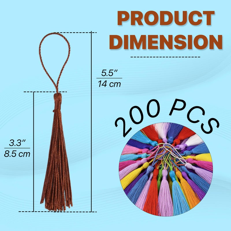 WACANTIC 200 PCS Bookmark Tassels Bulk, 20 Colors Mini Silk Tassels for Crafts, 5" Bookmarks Tassel with Loop, Small Tassel for Bookmarks, Keychains, Jewelry DIY, Graduation Caps â€“ 10 of Each Color - Image 3