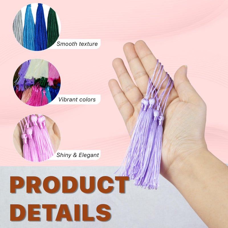 WACANTIC 200 PCS Bookmark Tassels Bulk, 20 Colors Mini Silk Tassels for Crafts, 5" Bookmarks Tassel with Loop, Small Tassel for Bookmarks, Keychains, Jewelry DIY, Graduation Caps â€“ 10 of Each Color - Image 2