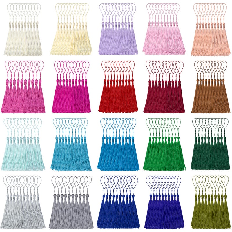 WACANTIC 200 PCS Bookmark Tassels Bulk, 20 Colors Mini Silk Tassels for Crafts, 5" Bookmarks Tassel with Loop, Small Tassel for Bookmarks, Keychains, Jewelry DIY, Graduation Caps â€“ 10 of Each Color - Image 1