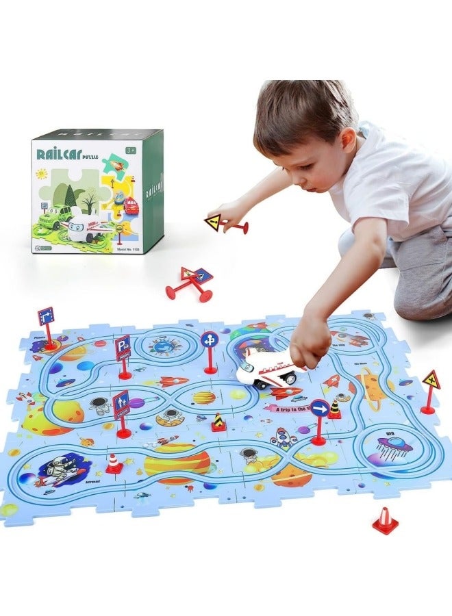 GGEROU 25Pcs Jigsaw Puzzle Track Car set,Puzzle Racer Kids Car Track Set,for Kids Games Gift Blue - Image 1