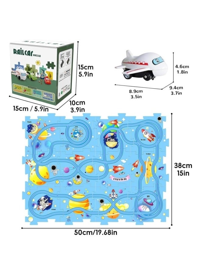 GGEROU 25Pcs Jigsaw Puzzle Track Car set,Puzzle Racer Kids Car Track Set,for Kids Games Gift Blue - Image 2
