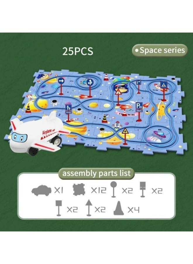 GGEROU 25Pcs Jigsaw Puzzle Track Car set,Puzzle Racer Kids Car Track Set,for Kids Games Gift Blue - Image 3