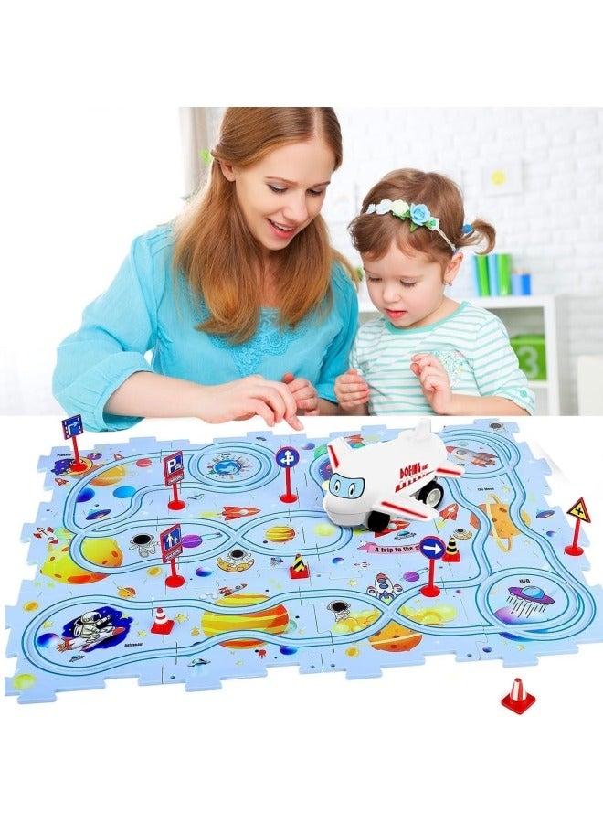 GGEROU 25Pcs Jigsaw Puzzle Track Car set,Puzzle Racer Kids Car Track Set,for Kids Games Gift Blue - Image 4