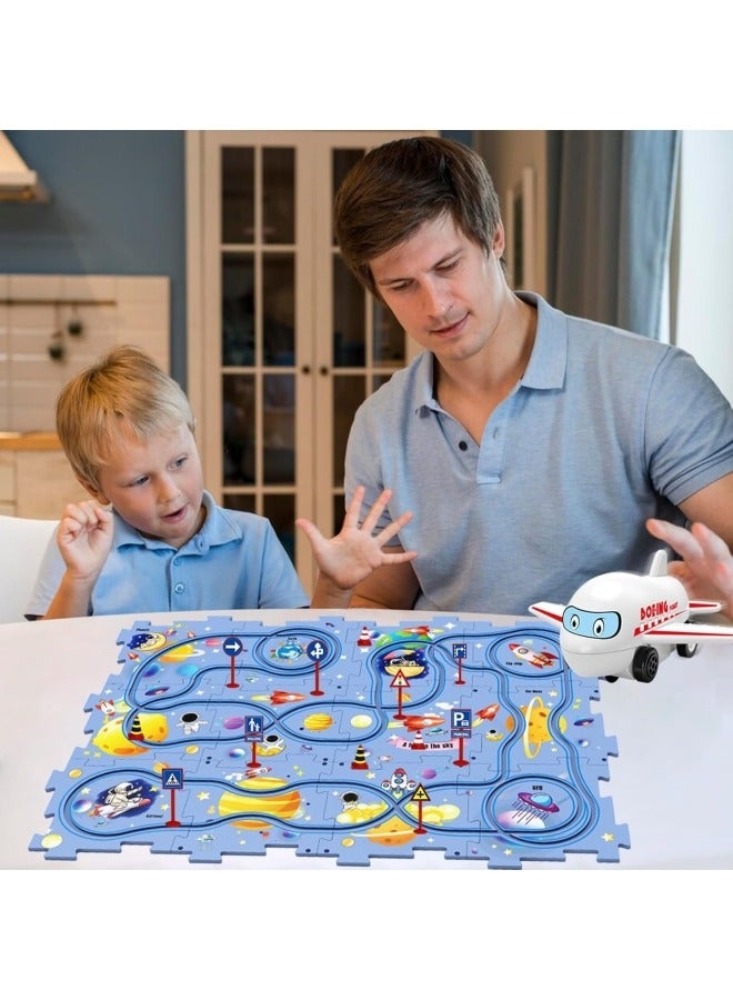 GGEROU 25Pcs Jigsaw Puzzle Track Car set,Puzzle Racer Kids Car Track Set,for Kids Games Gift Blue - Image 5