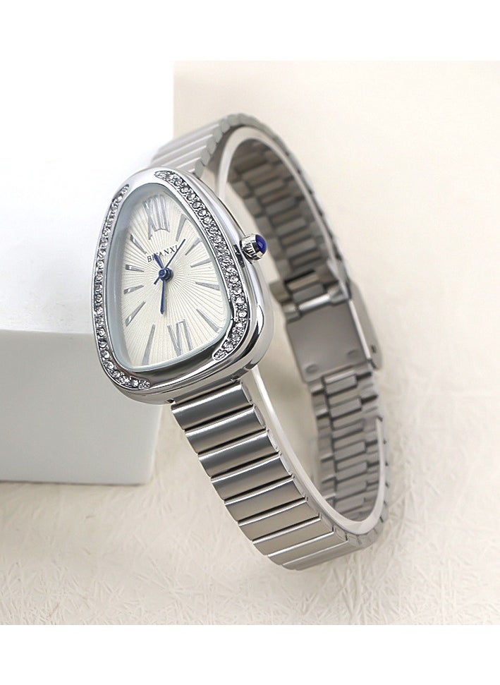 BIFANXI Ladies Fashion Watch, Snake-Shaped Diamond Design Quartz Watch, Fashionable Versatile Bracelet Watch 