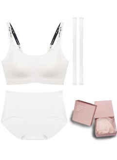 Sweet Tube top Color contrast Splicing Strapless sleeve Bra&Panty Sets White