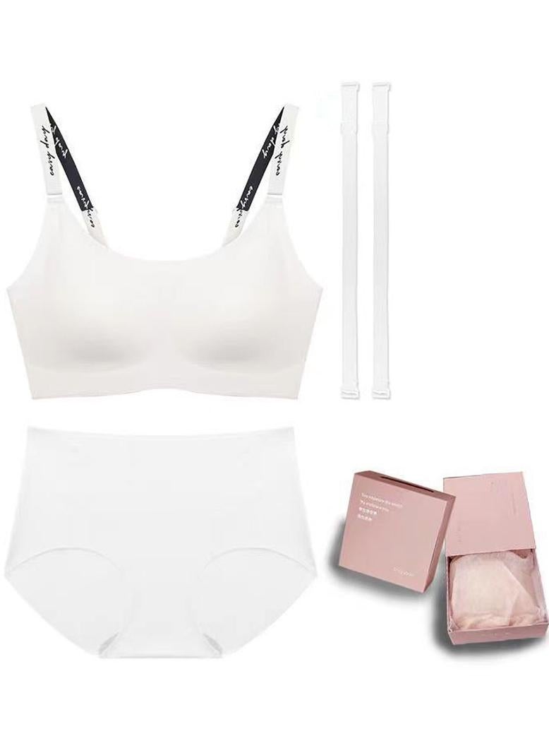 Generic - Sweet Tube top Color contrast Splicing Strapless sleeve Bra&Panty Sets White - Image 1