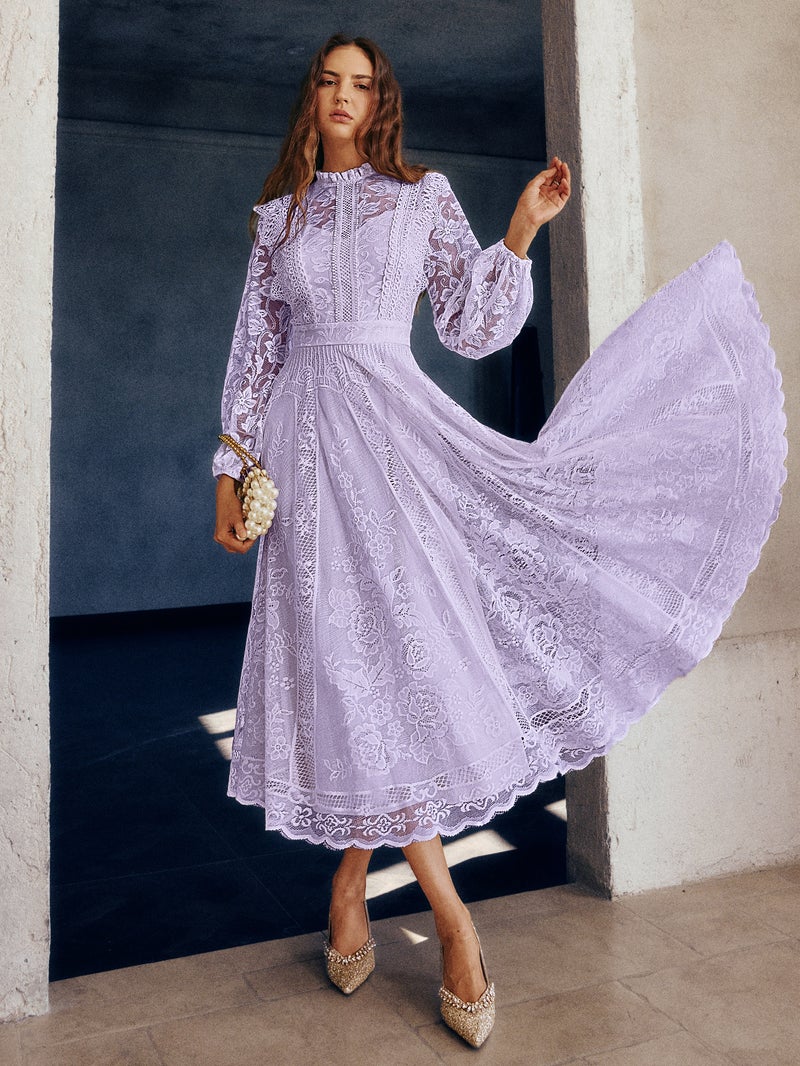 SIMPLEE Elegant Lace Midi Dress with Embroidery | Perfect for cocktail parties, holiday weddings, evening events, casual summer parties, and beach vacations. - Image 1
