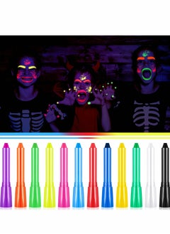 KASTWAVE Face Paint Crayons Glow, 12 Colors Glow in The Dark UV Face Paint Crayons, The Dark Body Painting Kit Under UV and Black Light Makeup Non-Toxic for Masquerades Party Supplies  - Image 5