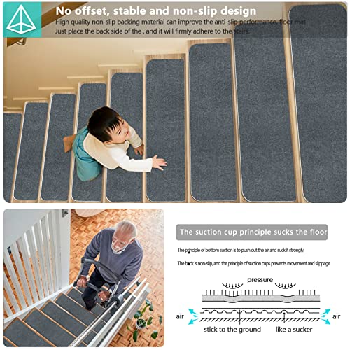 JAYFAN Stair Treads for Wooden Steps Indoor Stair Treads Rugs Anti Slip Carpet for Stairs Runner Non Slip Carpet Mat Rugs kit for Elder and Kids - Image 2