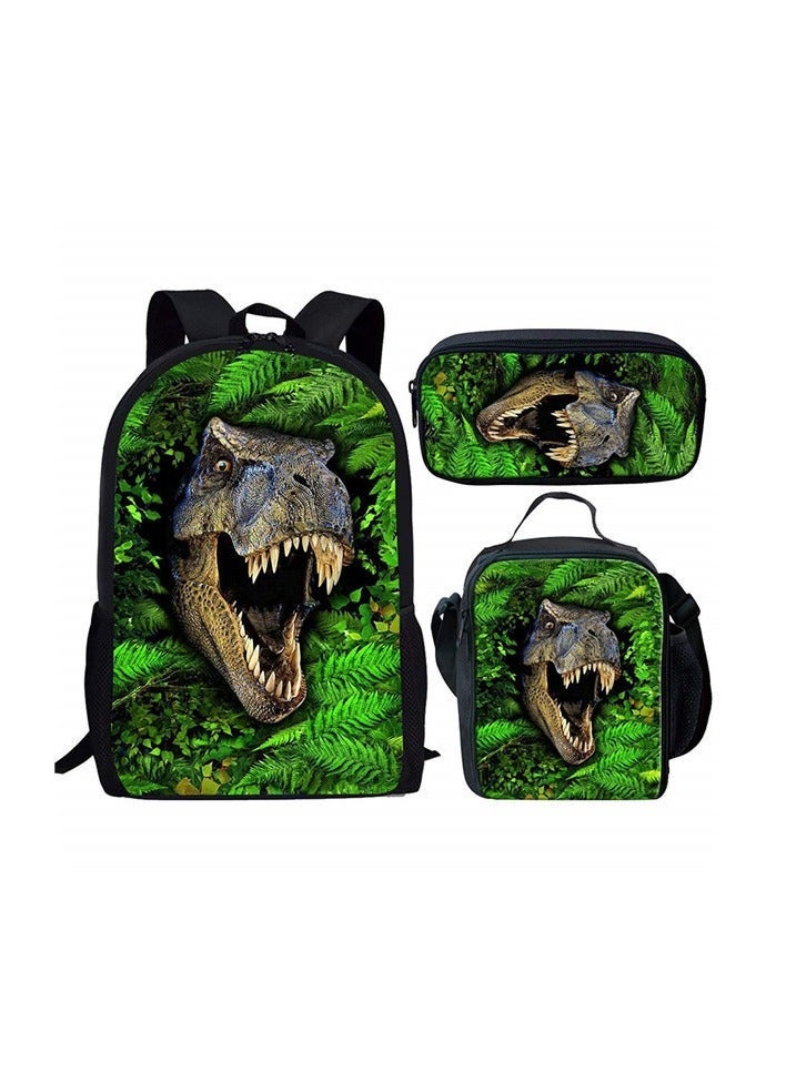 JURASSIC WORLD New Jurassic Park Dinosaur Three piece Set with Large Capacity Backpack, Student School Bag, Lunch Bag, Pen Bag - Image 1