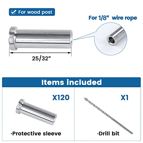 Muzata 120PCS Stainless Steel T316 Protective Sleeves Cable Railing Kit Hardware Cable Railing Protector Sleeve for 1/8" Wire Rope Wood Posts CR13 - Image 2