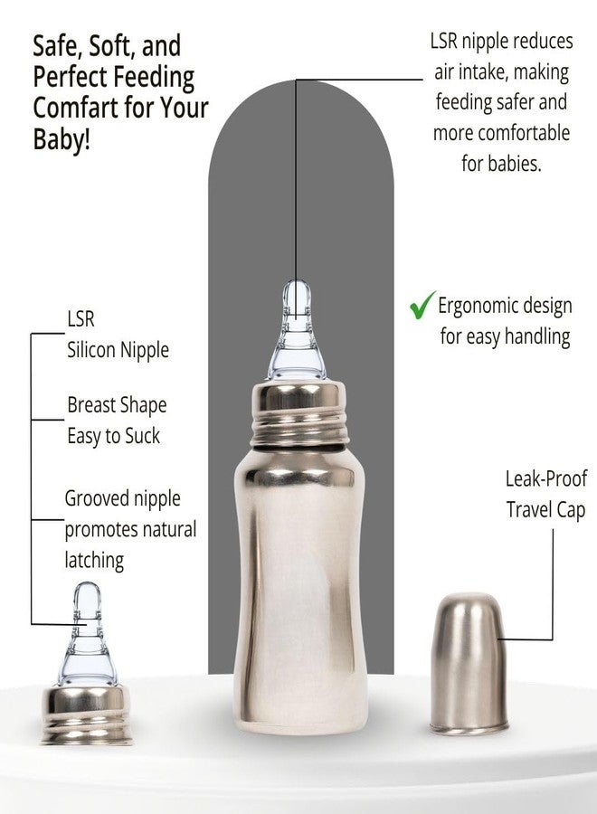 VOIK Premium Stainless Steel Baby Feeding Bottle | 140ml | BPA-Free | Anti-Colic | Leak-Proof | Safe for Newborns | Durable & Easy to Clean | Silver - Image 5