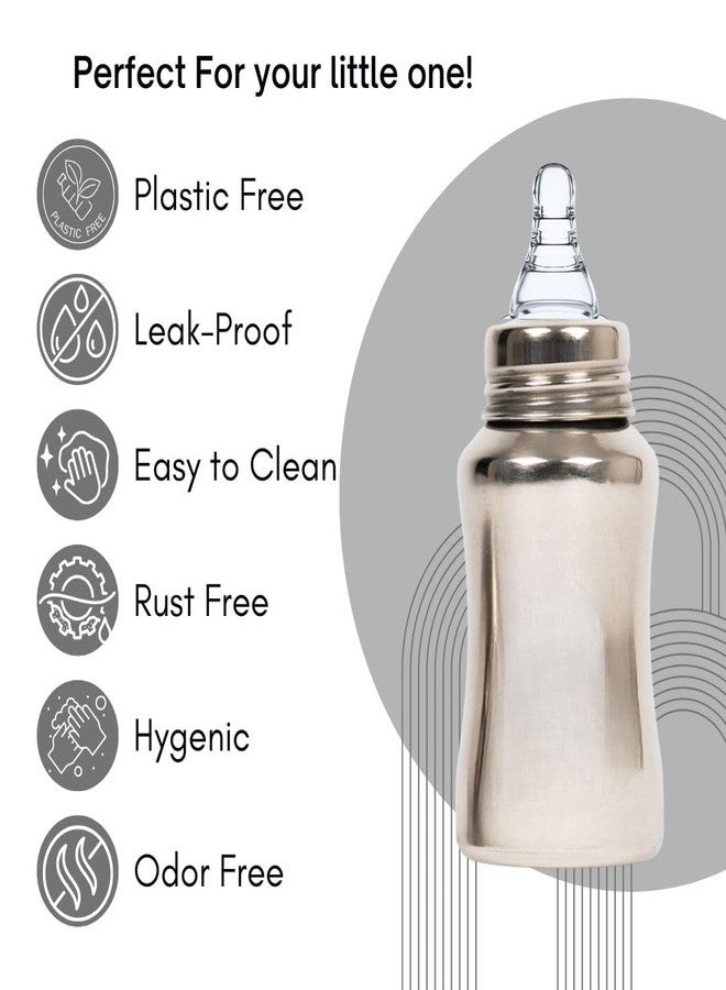 VOIK Premium Stainless Steel Baby Feeding Bottle | 140ml | BPA-Free | Anti-Colic | Leak-Proof | Safe for Newborns | Durable & Easy to Clean | Silver - Image 4