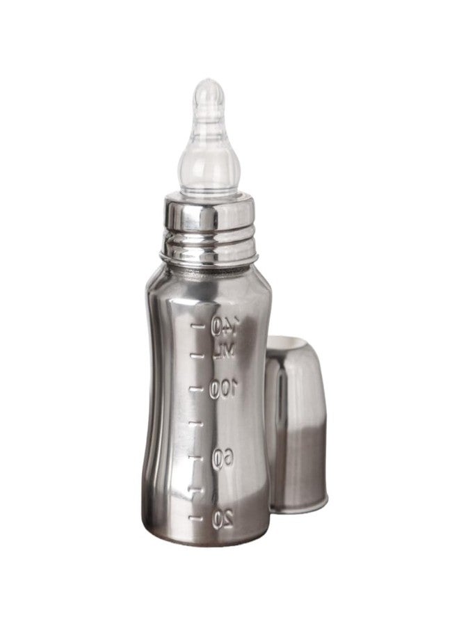 VOIK Premium Stainless Steel Baby Feeding Bottle | 140ml | BPA-Free | Anti-Colic | Leak-Proof | Safe for Newborns | Durable & Easy to Clean | Silver - Image 1