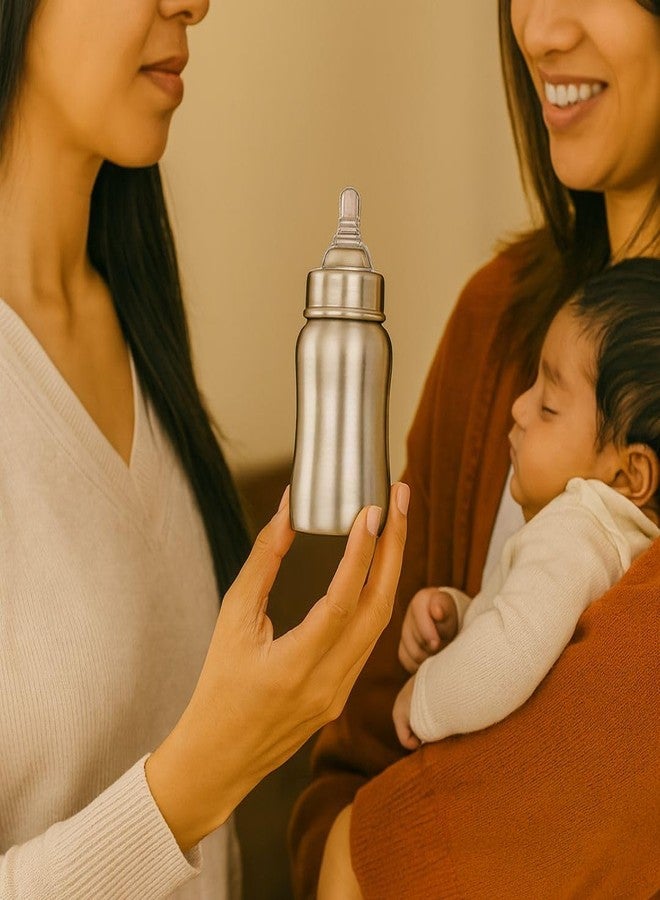 VOIK Premium Stainless Steel Baby Feeding Bottle | 140ml | BPA-Free | Anti-Colic | Leak-Proof | Safe for Newborns | Durable & Easy to Clean | Silver - Image 3