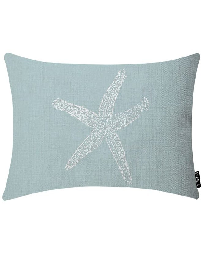 EKOBLA Green Starfish Sea Star Vintage Pastel Sea Foam Blue Fish Decorative Pillow Case Throw Pillow Covers Waist Lumbar Cotton Linen Throw Pillow Cases Cushion Cover Rectangular 12x20 Inches - Image 1