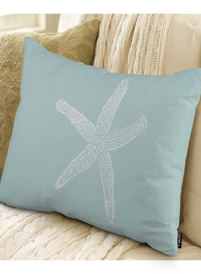 EKOBLA Green Starfish Sea Star Vintage Pastel Sea Foam Blue Fish Decorative Pillow Case Throw Pillow Covers Waist Lumbar Cotton Linen Throw Pillow Cases Cushion Cover Rectangular 12x20 Inches - Image 2
