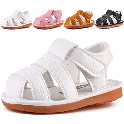 CINDEAR Baby Boys Girls Squeaky Sandals Summer Closed-Toe Anti-Slip Premium Rubber Sole Toddler First Walkers Shoes 1302-WT17 - Image 1