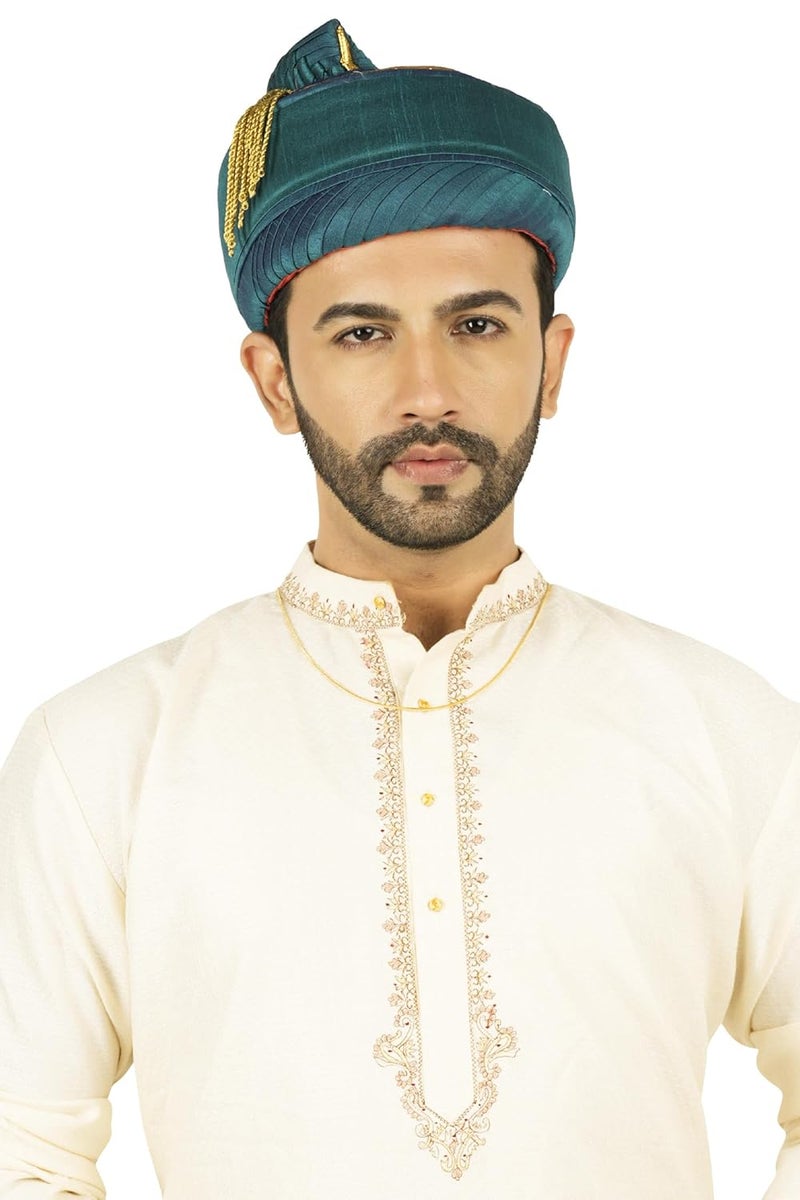 PRIYAKANT SAFAWALA Premium Wedding Collection for Maharashtra Puneri Tilak Pagdi TopiSafaTurban for Wedding and Traditional Function Use It Rama Green Size 2250 Inches - Image 5