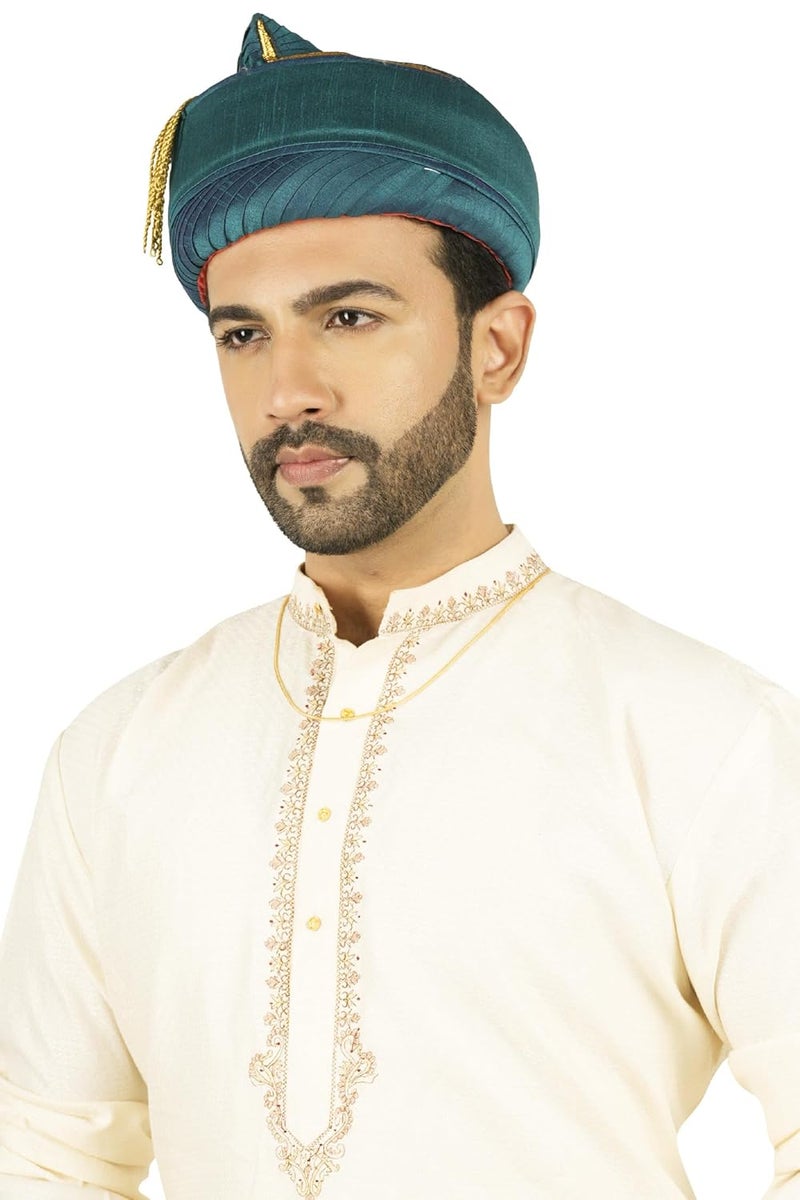 PRIYAKANT SAFAWALA Premium Wedding Collection for Maharashtra Puneri Tilak Pagdi TopiSafaTurban for Wedding and Traditional Function Use It Rama Green Size 2250 Inches - Image 3
