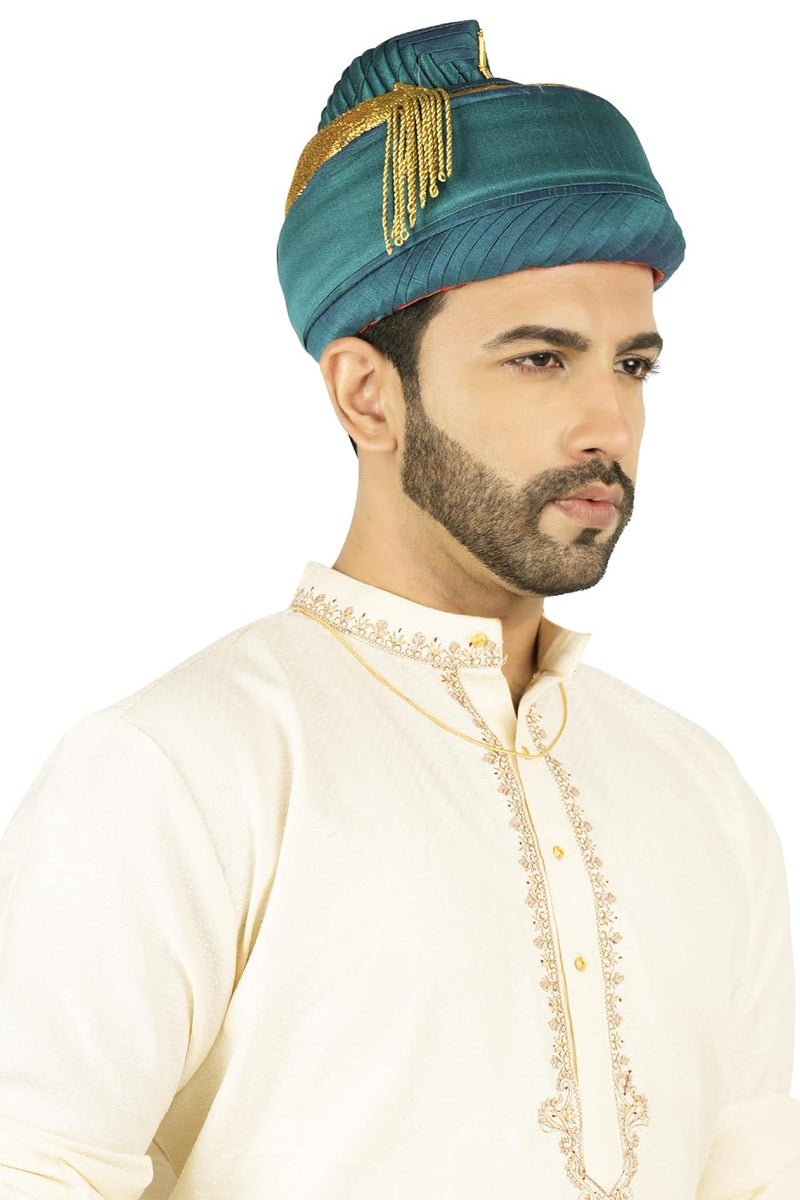 PRIYAKANT SAFAWALA Premium Wedding Collection for Maharashtra Puneri Tilak Pagdi TopiSafaTurban for Wedding and Traditional Function Use It Rama Green Size 2250 Inches - Image 2