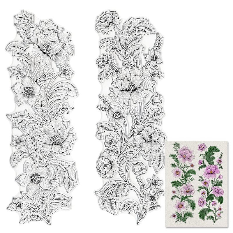 Flower Clear Stamps for Card Making Leaves Flower Frame Background Transparent Silicone Clear Rubber Stamp Seal for Holiday Card Making DIY Scrapbooking Photo Album Paper Card Craft Supplies