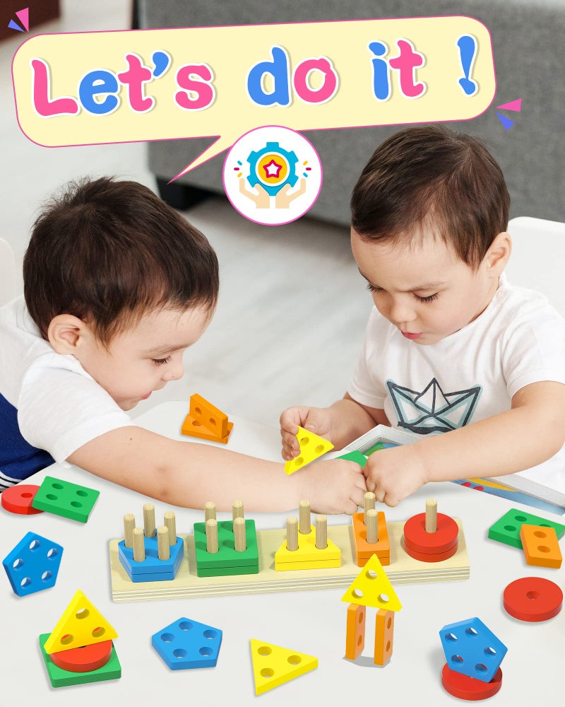 kecristv Montessori Toys for 1 2 Year Old Girl and Boy Birthday Gifts, Shape Sorter Wooden Toys for Toddlers Age 1-3 2-4, Learning Educational Sensory Stacking Easter Basket Stuffers Toy Toddler Puzzles - Image 2