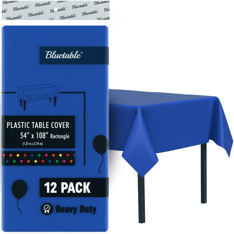 Bluetable White Plastic Tablecloth Disposable (12 Pack) Bulk - Ultra Heavy Duty Rectangle Tables Table Cloths - (54    X 108   ) 6 Foot Or 8 Foot Tables, Birthday Parties Christmas Party [12 Pack] - Image 1