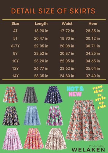 WELAKEN Floral Long Skirt for Girls Toddler & Kids & Teens II Girl's A-Line Maxi Skirts Blue - Image 2