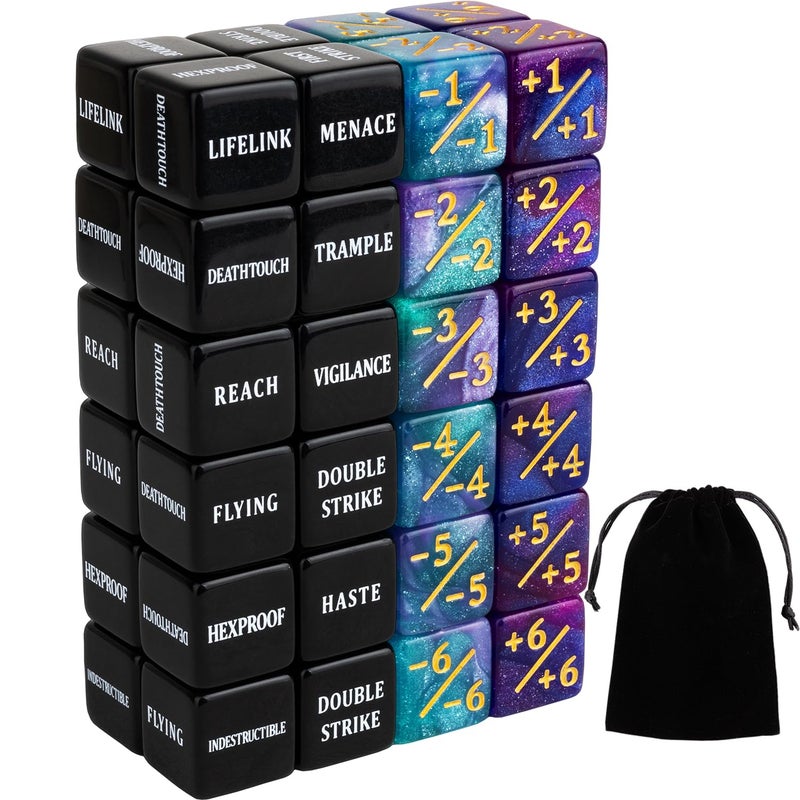 LAMJAM 48 Pieces Keywords MTG Dice Counters Plus 1 Life Counter Dice Abilities Creature Stats Buff Tokens Dice Set for Magic The Gathering MTG TCG Card Games Accessories - Image 2