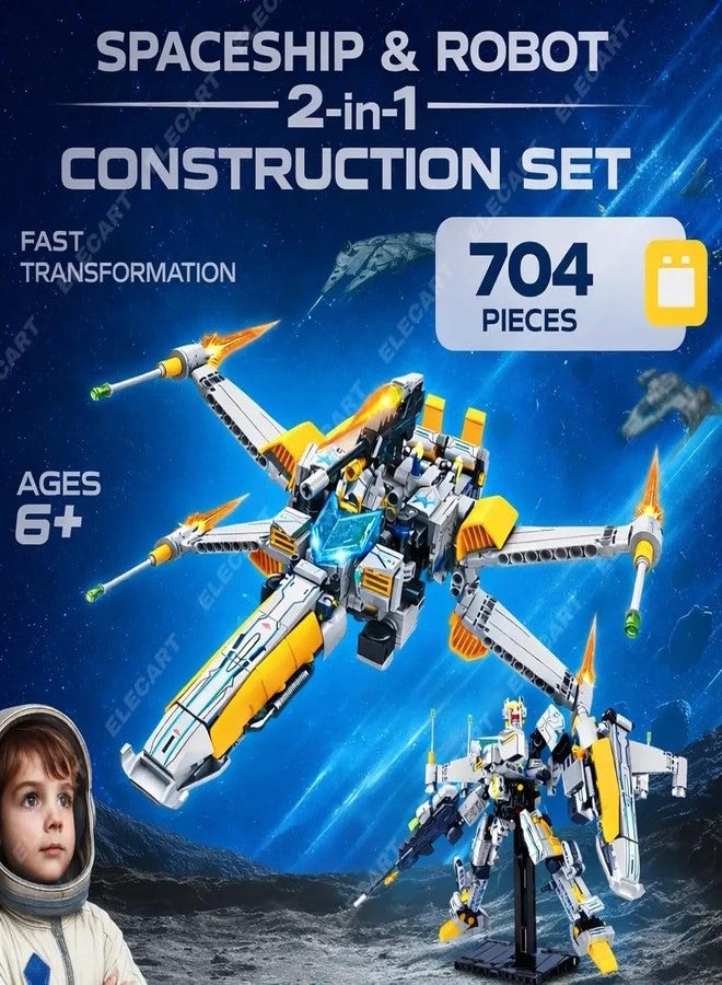 Elecart FX-1 Star Fleet Robot Spaceship Building Blocks Set – 704 PCS Transforming Space Robot Construction Toy | STEM Educational DIY Brick Kit for Kids Boys & Girls 6+ | Sci-Fi Spacecraft Model Gift - Image 2