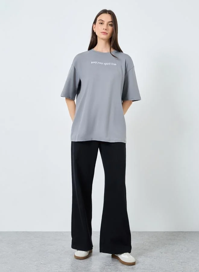 Take Two Take Two Grey Embroidered Slogan Oversized T-Shirt