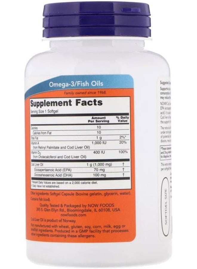 now Foods, Cod Liver Oil, 1,000 Mg, 90 Softgels - Image 3