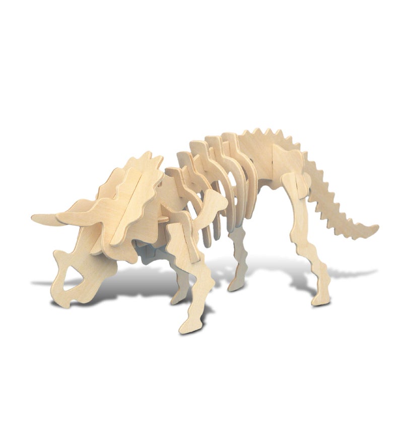 Puzzled 3D Puzzle Triceratops Dinosaur Wood Craft Construction Model Kit Fun & Educational DIY Wooden Toy Assemble Dino Model Unfinished Craft Hobby Puzzle to Build & Paint for Decoration 17pc Pack - Image 1