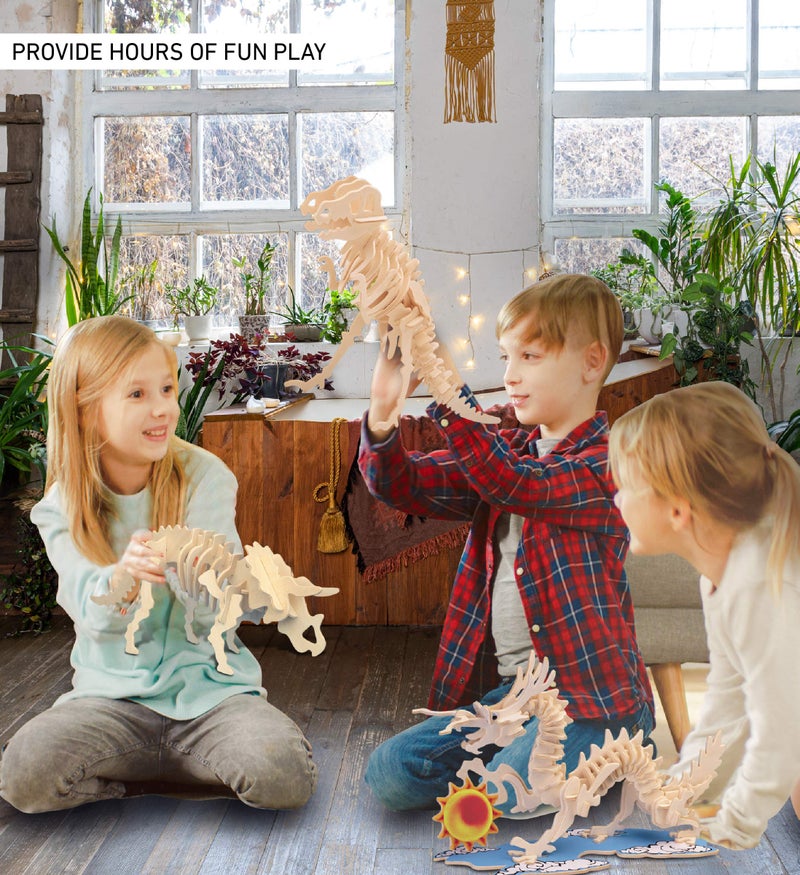 Puzzled 3D Puzzle Triceratops Dinosaur Wood Craft Construction Model Kit Fun & Educational DIY Wooden Toy Assemble Dino Model Unfinished Craft Hobby Puzzle to Build & Paint for Decoration 17pc Pack - Image 4