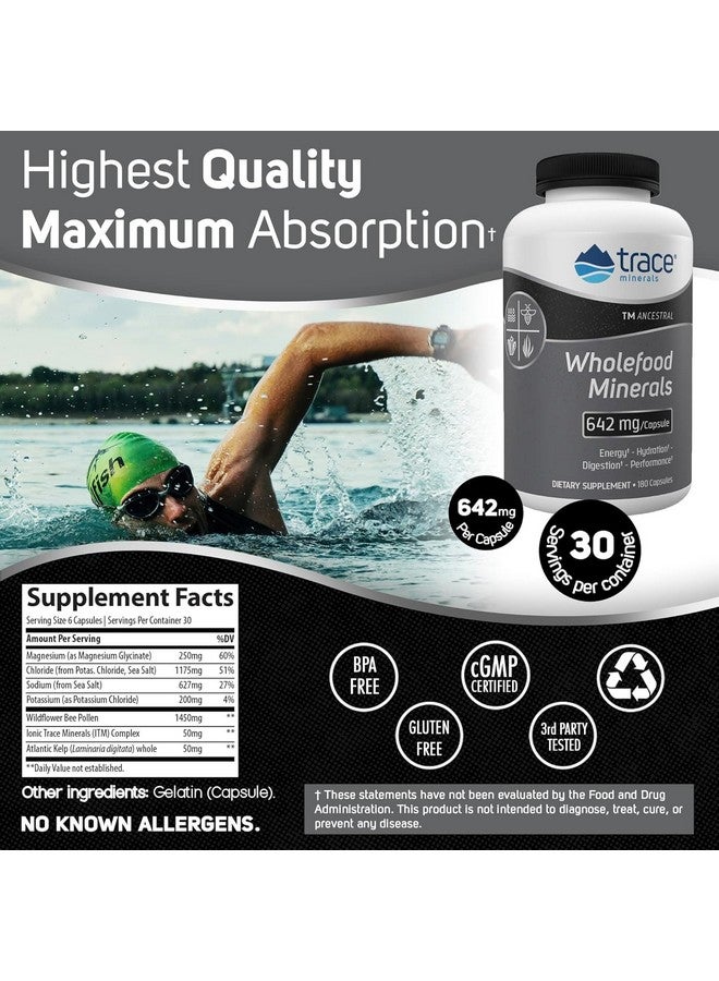 Trace Minerals Wholefood Minerals - Body & Brain Health Support Supplement - Food Health Supplement with Wildflower Bee Pollen & Atlantic Kelp - Aids Nerve Function & Digestive Health - 180 Capsules - Image 2