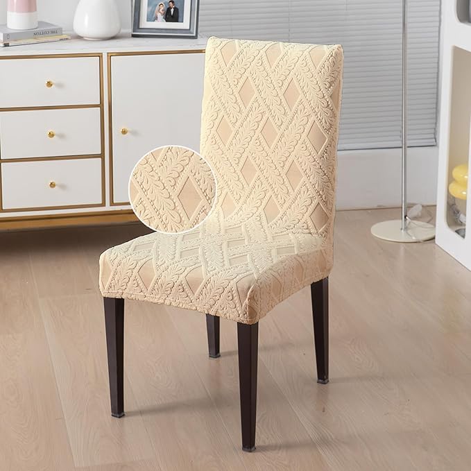 Styleys Jacquard Chair Cover Stretch Removable Washable Short Dining Chair Cover Protector Seat Slipcover (Pack of 6, Parmeson, JCMC43) - Image 3