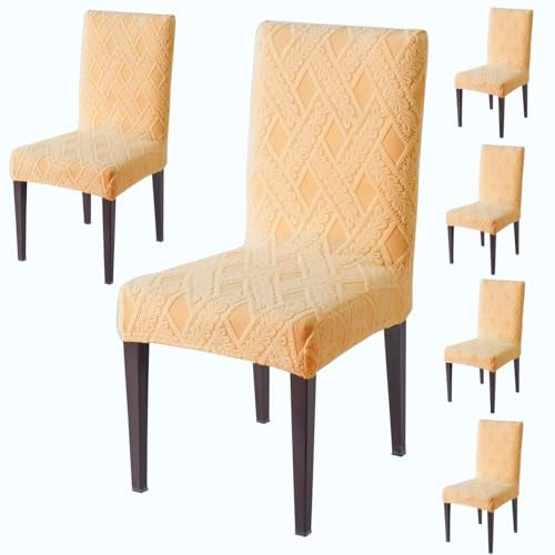 Styleys Jacquard Chair Cover Stretch Removable Washable Short Dining Chair Cover Protector Seat Slipcover (Pack of 6, Parmeson, JCMC43) - Image 1