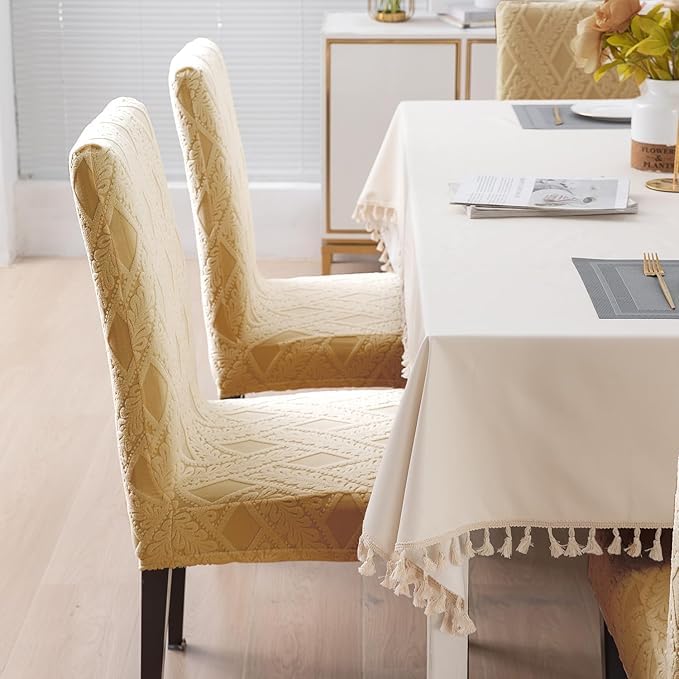 Styleys Jacquard Chair Cover Stretch Removable Washable Short Dining Chair Cover Protector Seat Slipcover (Pack of 6, Parmeson, JCMC43) - Image 5