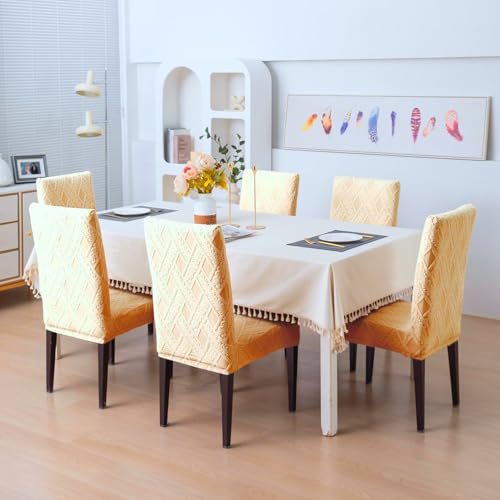 Styleys Jacquard Chair Cover Stretch Removable Washable Short Dining Chair Cover Protector Seat Slipcover (Pack of 6, Parmeson, JCMC43) - Image 2