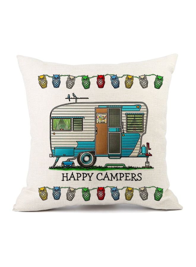 NIBEMINENT Happy Campers Printed Cushion Cover Beige/Blue/Green 45x45cm