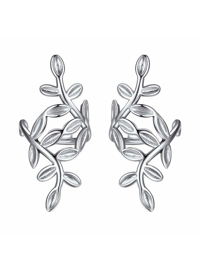 ChicSilver 925 Sterling Silver Minimalist Small Hoop Huggie Earrings Classic Leaf Ear Cuffs for Non Pierced Ears Cartilage Clip On Wrap Earrings Hypoallergenic, Sterling Silver - Image 1