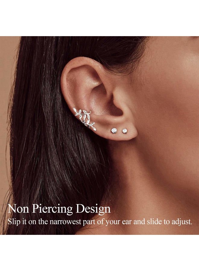 ChicSilver 925 Sterling Silver Minimalist Small Hoop Huggie Earrings Classic Leaf Ear Cuffs for Non Pierced Ears Cartilage Clip On Wrap Earrings Hypoallergenic, Sterling Silver - Image 3