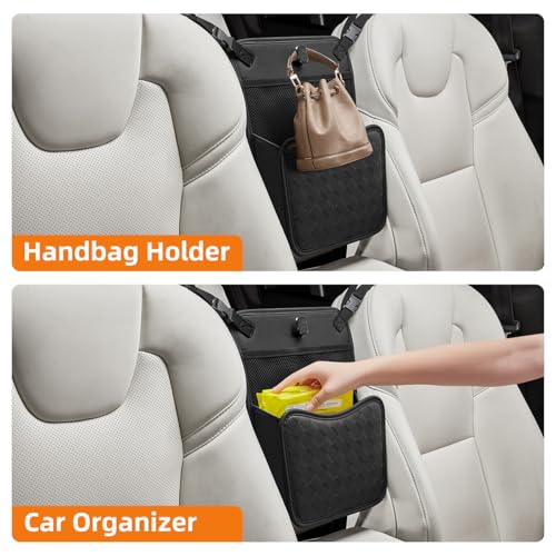 Veitail Purse Holder for Car,Car Purse Holder Between Seats,PU Leather Seat Back Organizer,Large Capacity Bag,Car Net Pocket Handbag Holder,Pet Barrier(Black) - Image 2