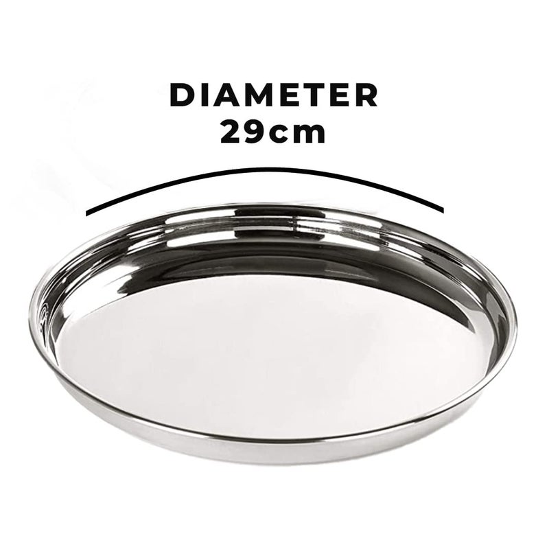Kuber Industries Kuber Industries Stainless Steel Dinner Plates Set of 6 | 29 cm Dia I Heavy Gauge & Deep Base | Mirror Finish | Multi-Purpose Steel Thali Set of 6 | Durable and Elegant Dinnerware Set - Image 3