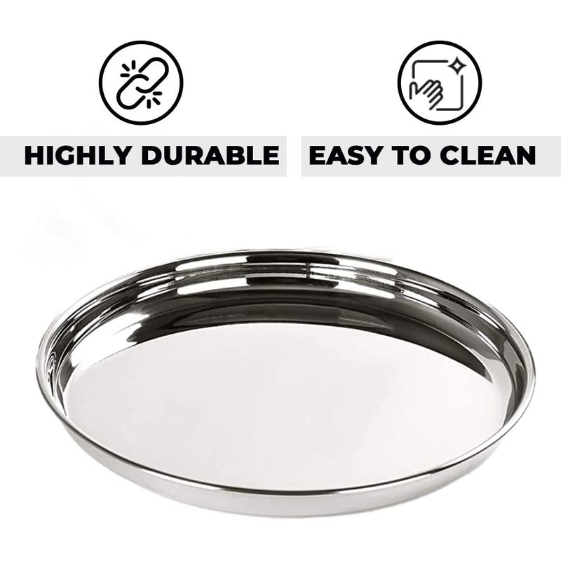Kuber Industries Kuber Industries Stainless Steel Dinner Plates Set of 6 | 29 cm Dia I Heavy Gauge & Deep Base | Mirror Finish | Multi-Purpose Steel Thali Set of 6 | Durable and Elegant Dinnerware Set - Image 5