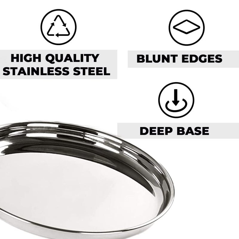 Kuber Industries Kuber Industries Stainless Steel Dinner Plates Set of 6 | 29 cm Dia I Heavy Gauge & Deep Base | Mirror Finish | Multi-Purpose Steel Thali Set of 6 | Durable and Elegant Dinnerware Set - Image 4