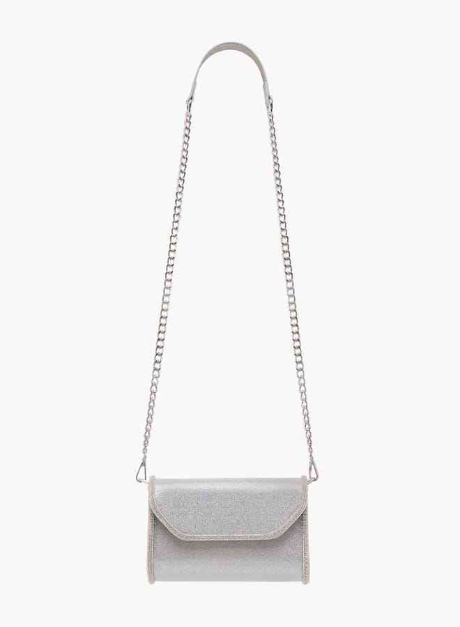 Flora Bella By Shoexpress Women Embellished Crossbody Bag with Detachable Chain Strap and Flap Closure  - Image 2